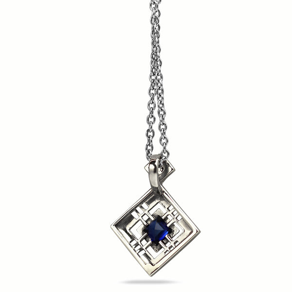 Platinum Art Deco Sapphire Engaved Pendant