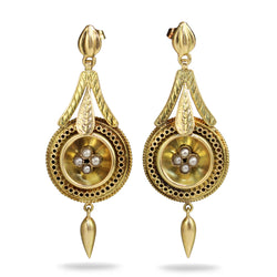 14ct Yellow Gold Antique Seed Pearl Drop Earrings