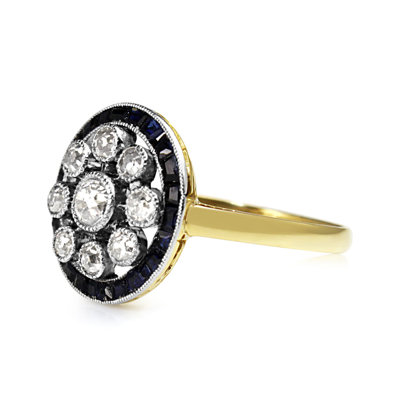 18ct Yellow and White Gold Art Deco Old Cut Diamond and Sapphire Ring