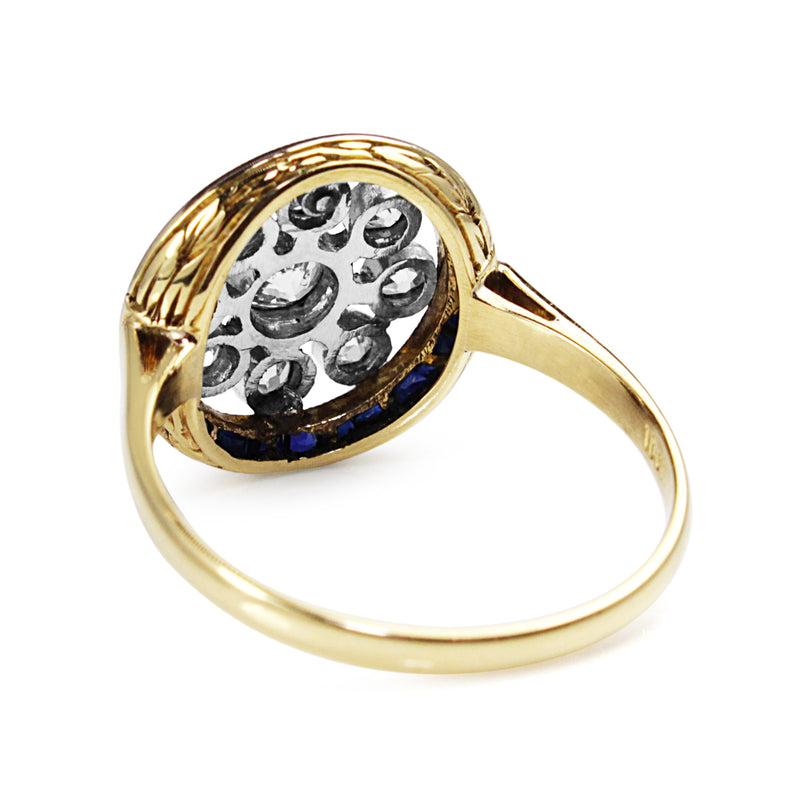 18ct Yellow and White Gold Art Deco Old Cut Diamond and Sapphire Ring