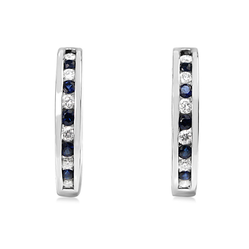 9ct White Gold Channel Set Sapphire and Diamond Hoop Earrings