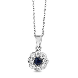 9ct White Gold Sapphire and Diamond Daisy Necklace