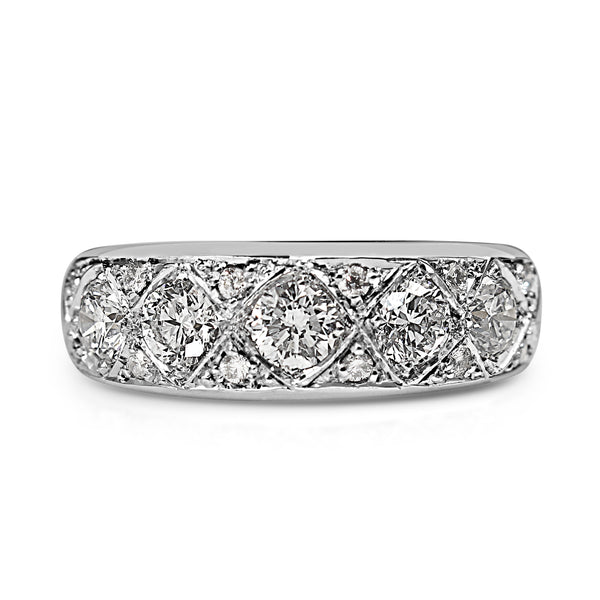 18ct Yellow and White Gold Deco Style 5 Stone Diamond Ring