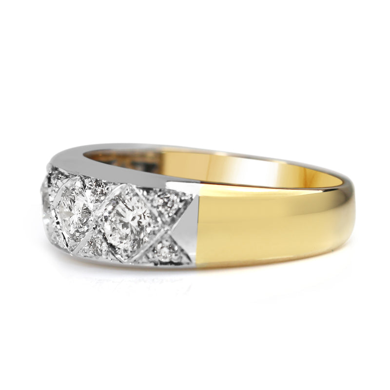 18ct Yellow and White Gold Deco Style 5 Stone Diamond Ring