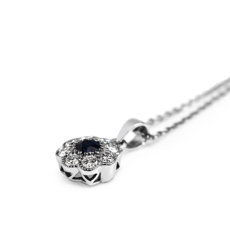 9ct White Gold Sapphire and Diamond Daisy Necklace