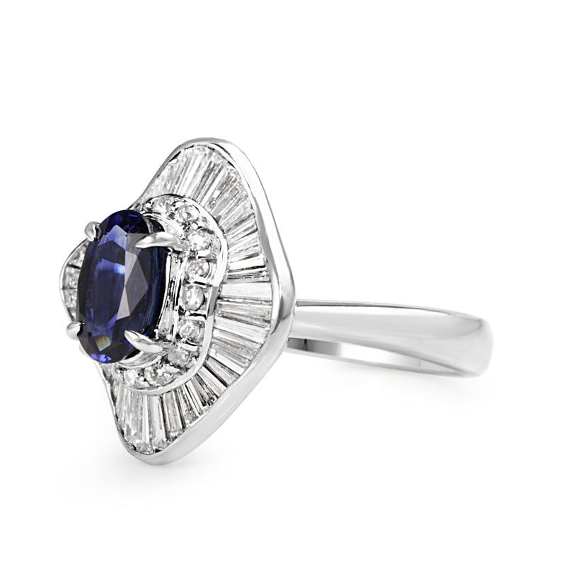Platinum Vintage Sapphire and Diamond Ballarina Ring