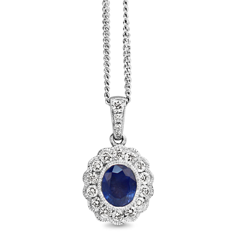18ct White Gold Sapphire and Diamond Daisy Style Necklace