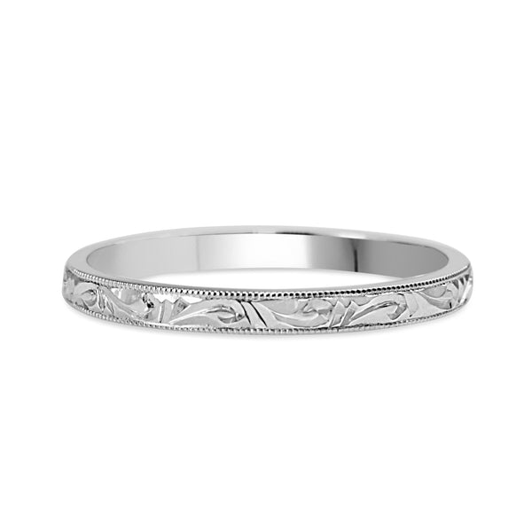 18ct White Gold Engraved Wedding Band