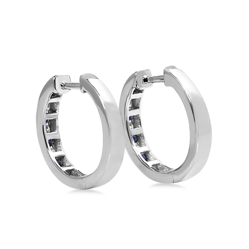 9ct White Gold Channel Set Sapphire and Diamond Hoop Earrings