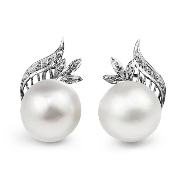 Palladium Art Deco Mabé Pearl and Diamond Stud Earrings