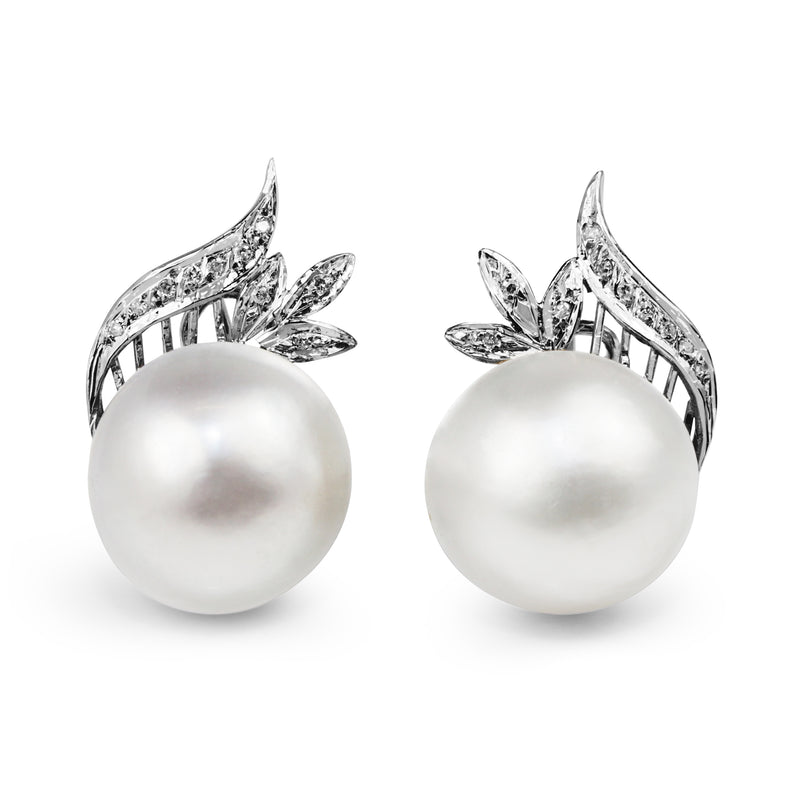 Palladium Art Deco Mabé Pearl and Diamond Stud Earrings