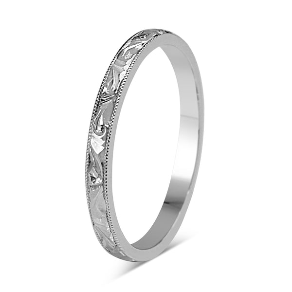 18ct White Gold Engraved Wedding Band