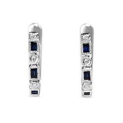 9ct White Gold Art Deco Style Sapphire and Diamond Hoop Earrings
