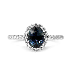 18ct White Gold Sapphire and Diamond Halo Ring