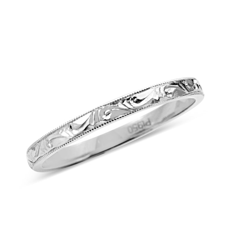 Platinum Engraved Wedding Band Ring