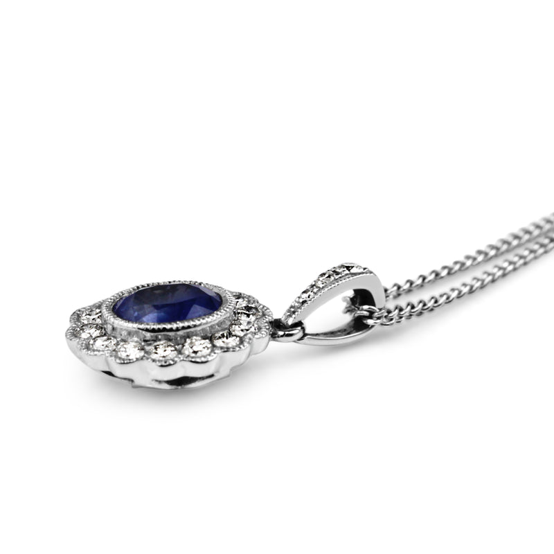 18ct White Gold Sapphire and Diamond Daisy Style Necklace