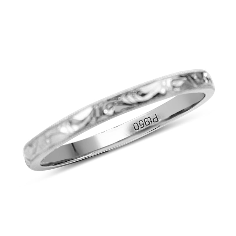 Platinum Engraved Wedding Band Ring