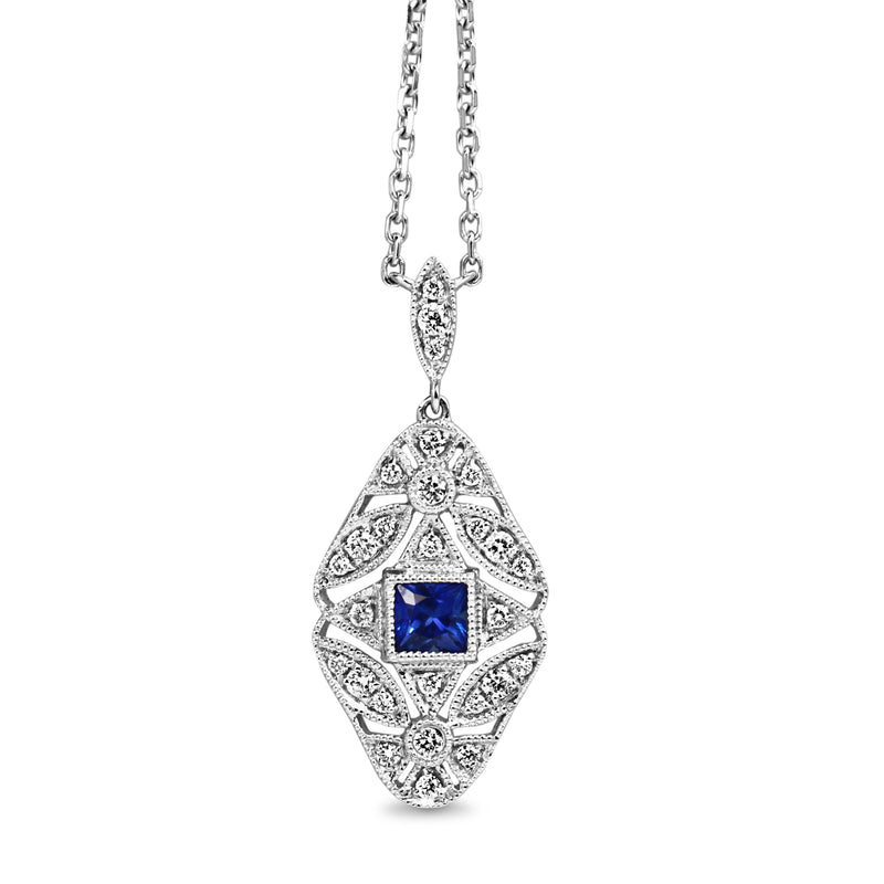 18ct White Gold Art Deco Style Sapphire and Diamond Necklace