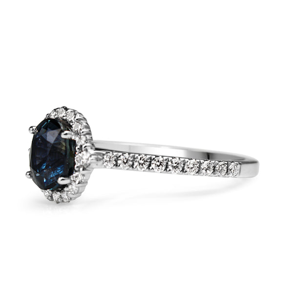 18ct White Gold Sapphire and Diamond Halo Ring