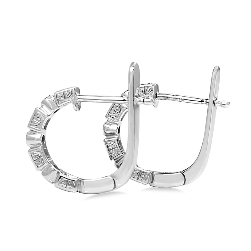 9ct White Gold Art Deco Style Sapphire and Diamond Hoop Earrings