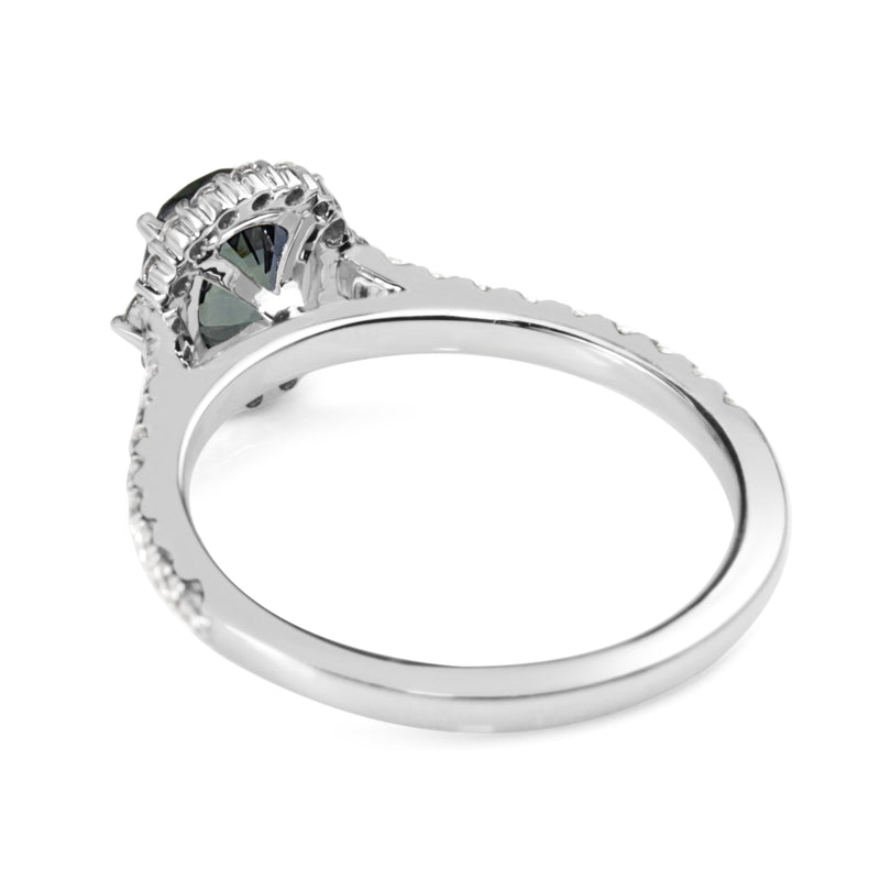 18ct White Gold Sapphire and Diamond Halo Ring