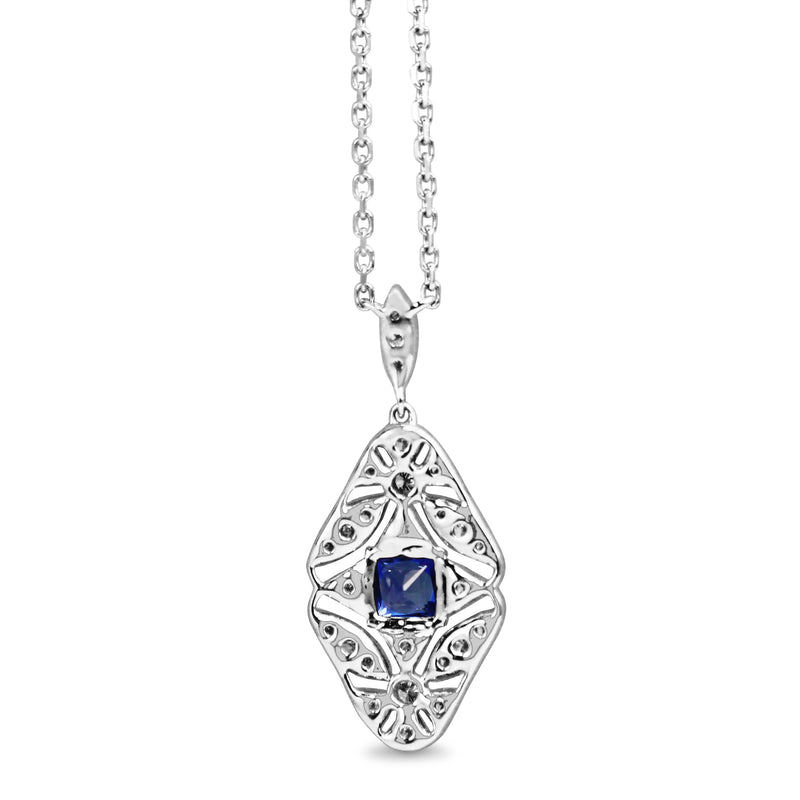 18ct White Gold Art Deco Style Sapphire and Diamond Necklace