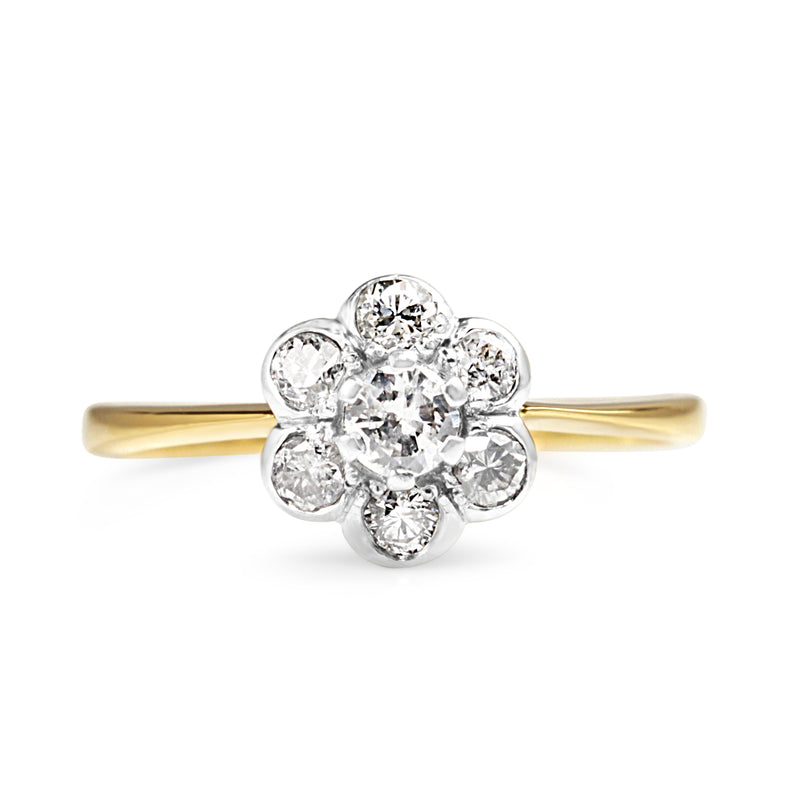18ct Yellow and White Gold Vintage Diamond Daisy Ring