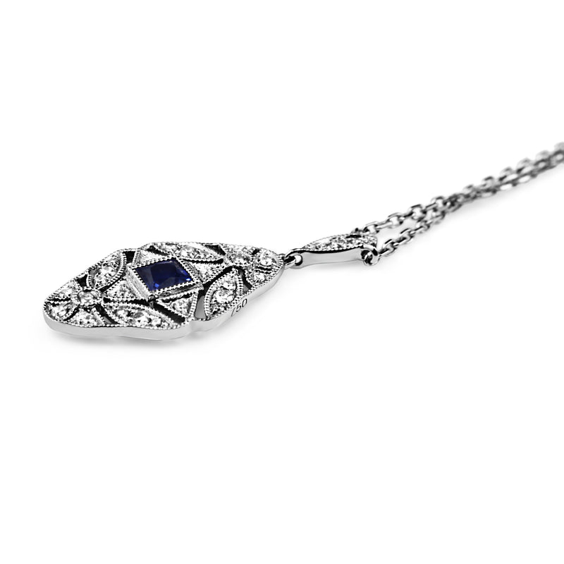 18ct White Gold Art Deco Style Sapphire and Diamond Necklace