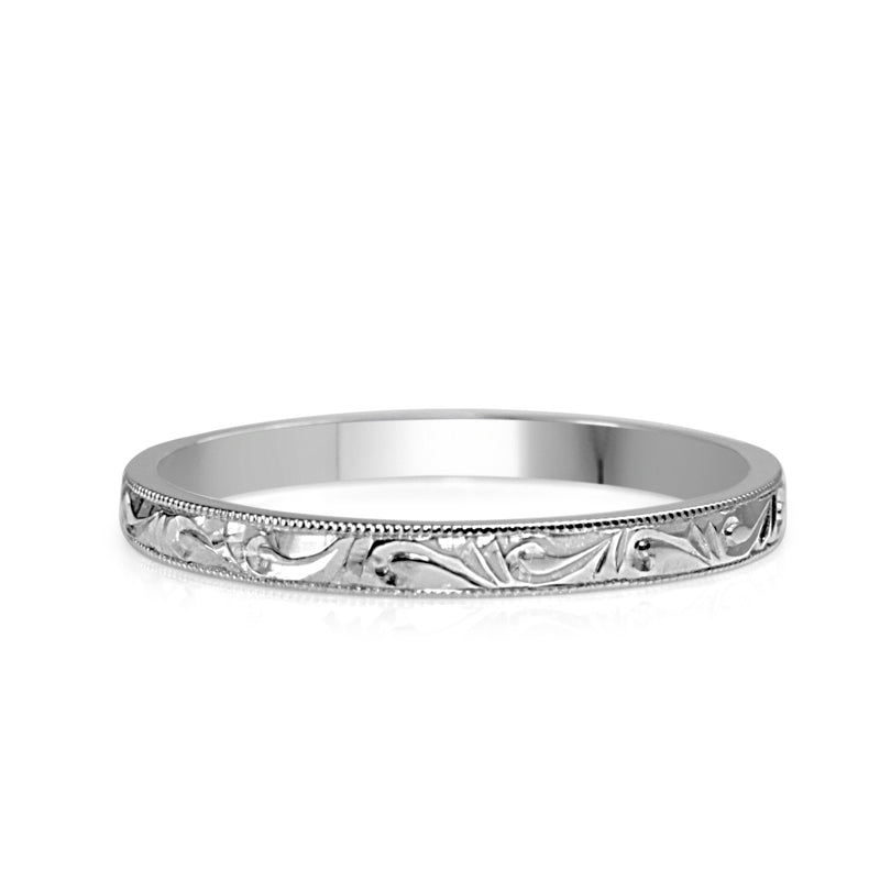 18ct White Gold Engraved Wedding Band