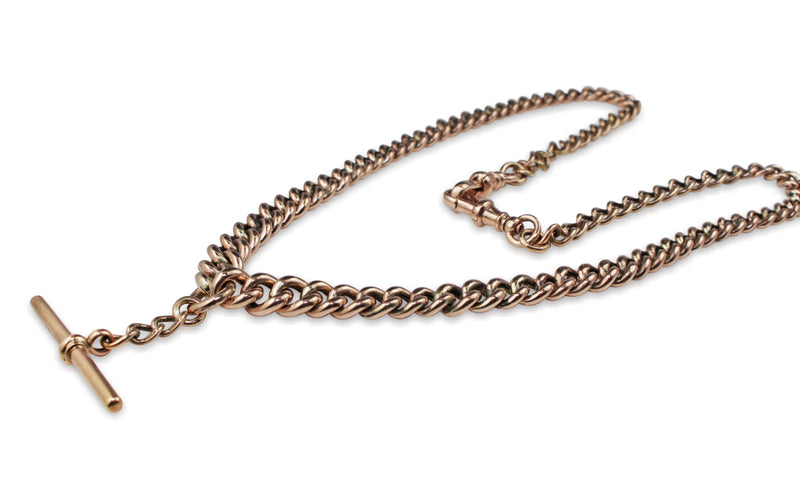 9ct Rose Gold Antique Curb Link Fob Chain