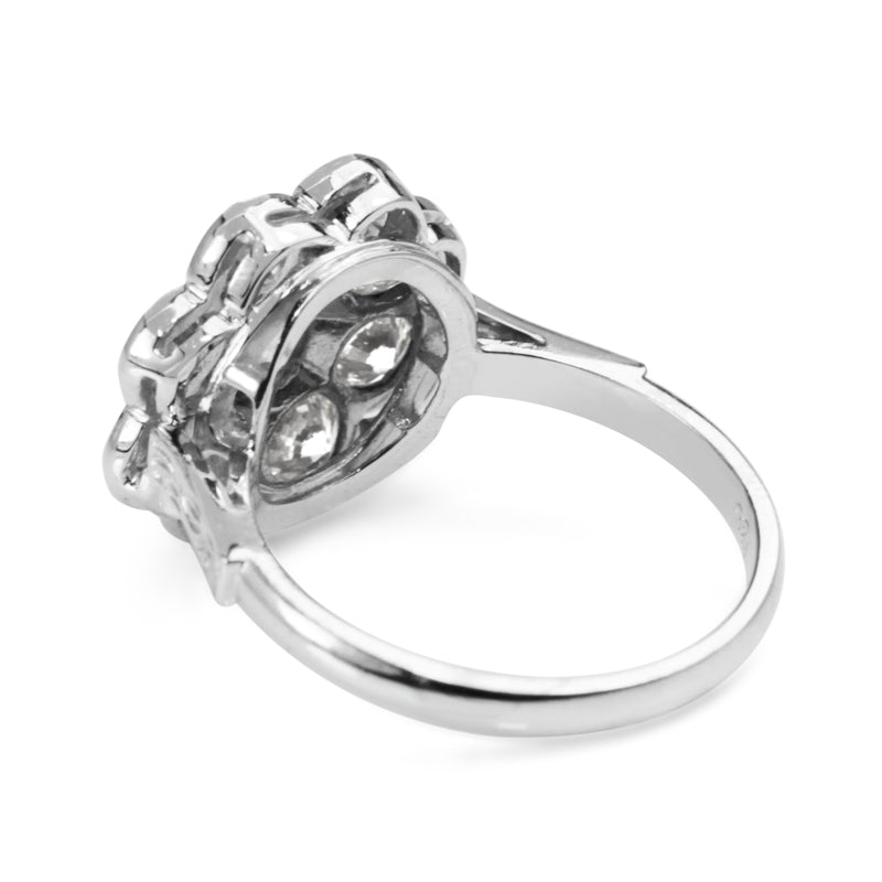 18ct White Gold Diamond Daisy Ring With Etched Shoulders