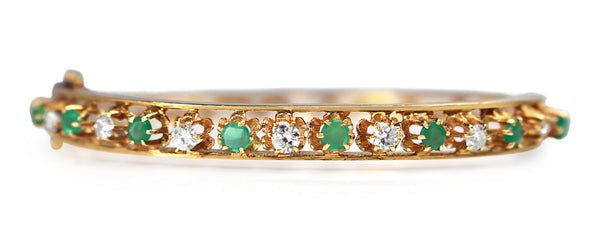 14ct Yellow Gold Emerald and Diamond Bangle
