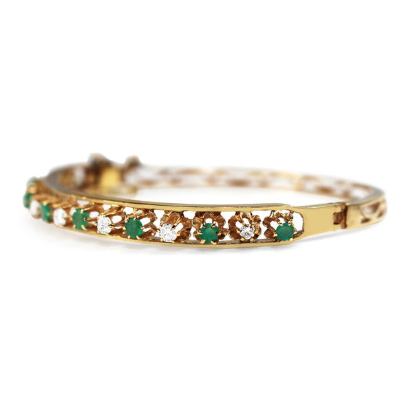 14ct Yellow Gold Emerald and Diamond Bangle