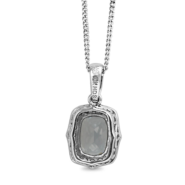 10ct White Gold Aquamarine and Diamond Vintage Style Necklace