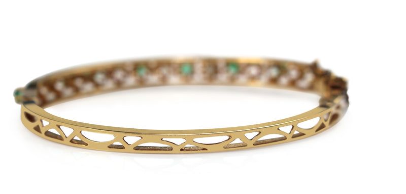 14ct Yellow Gold Emerald and Diamond Bangle