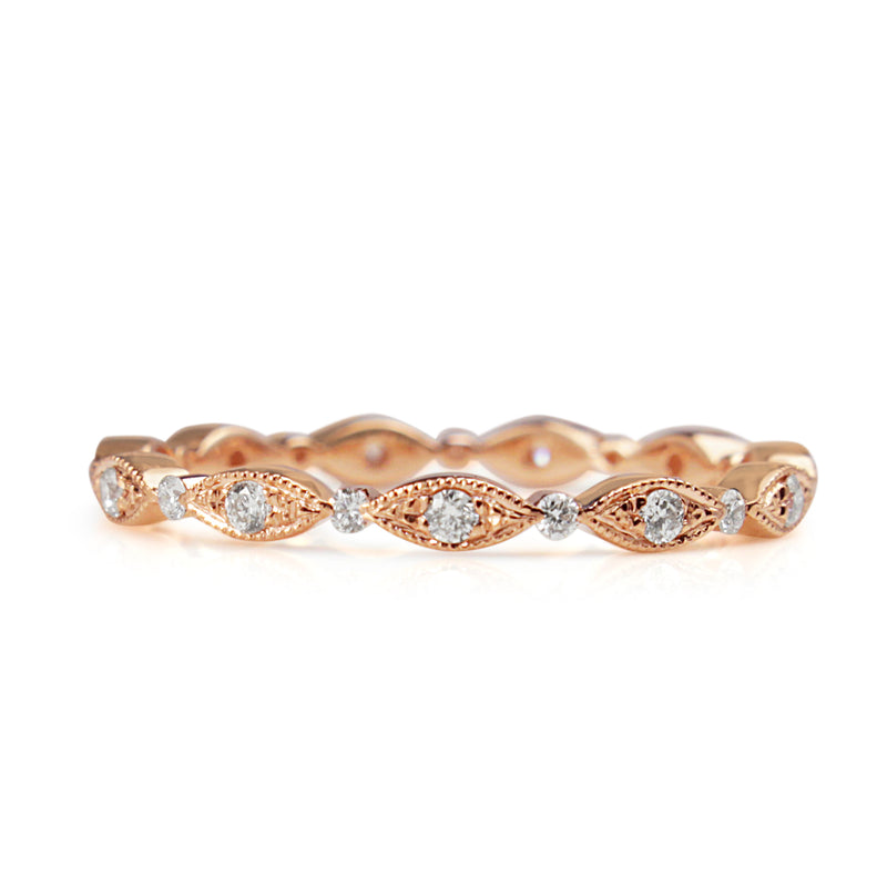 18ct Rose Gold All Round Diamond Vintage Style Band