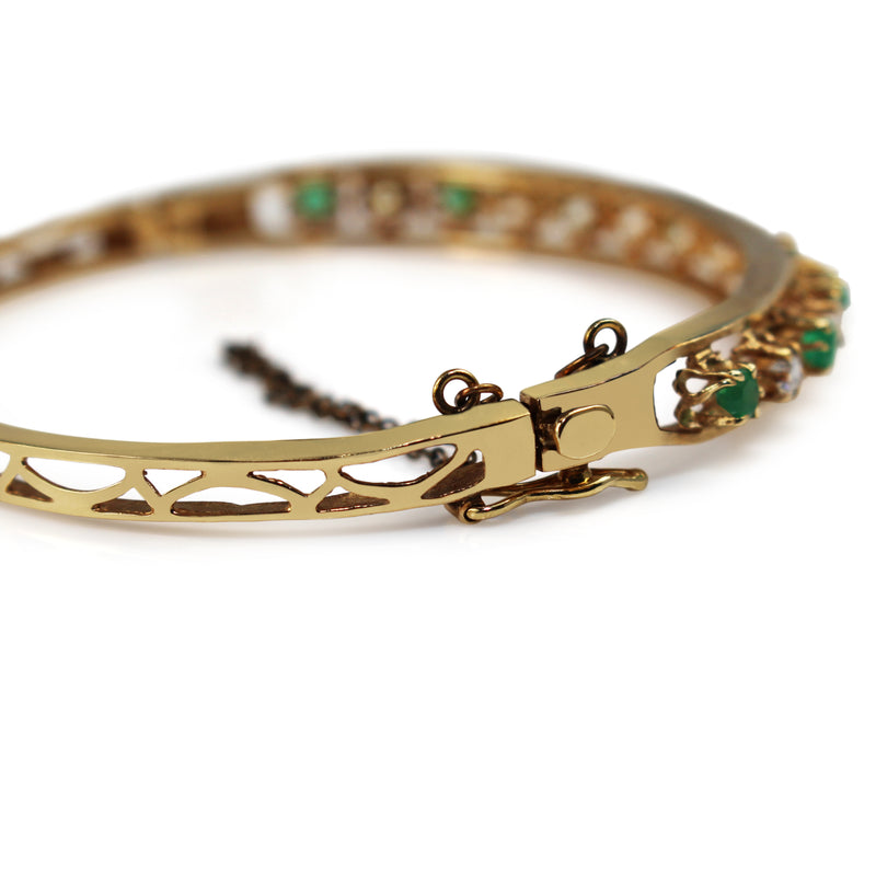 14ct Yellow Gold Emerald and Diamond Bangle