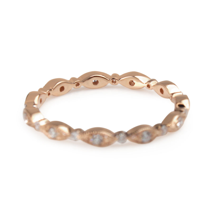 18ct Rose Gold All Round Diamond Vintage Style Band