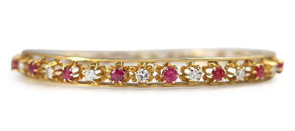 14ct Yellow Gold Ruby and Diamond Bangle