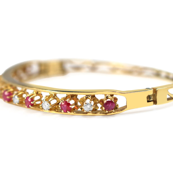 14ct Yellow Gold Ruby and Diamond Bangle