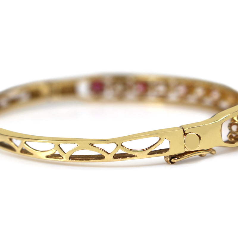 14ct Yellow Gold Ruby and Diamond Bangle