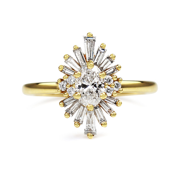 18ct Yellow Gold Oval Diamond Starburst Ring