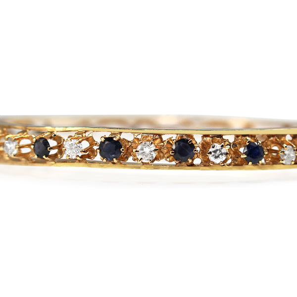 14ct Yellow Gold Sapphire and Diamond Bangle