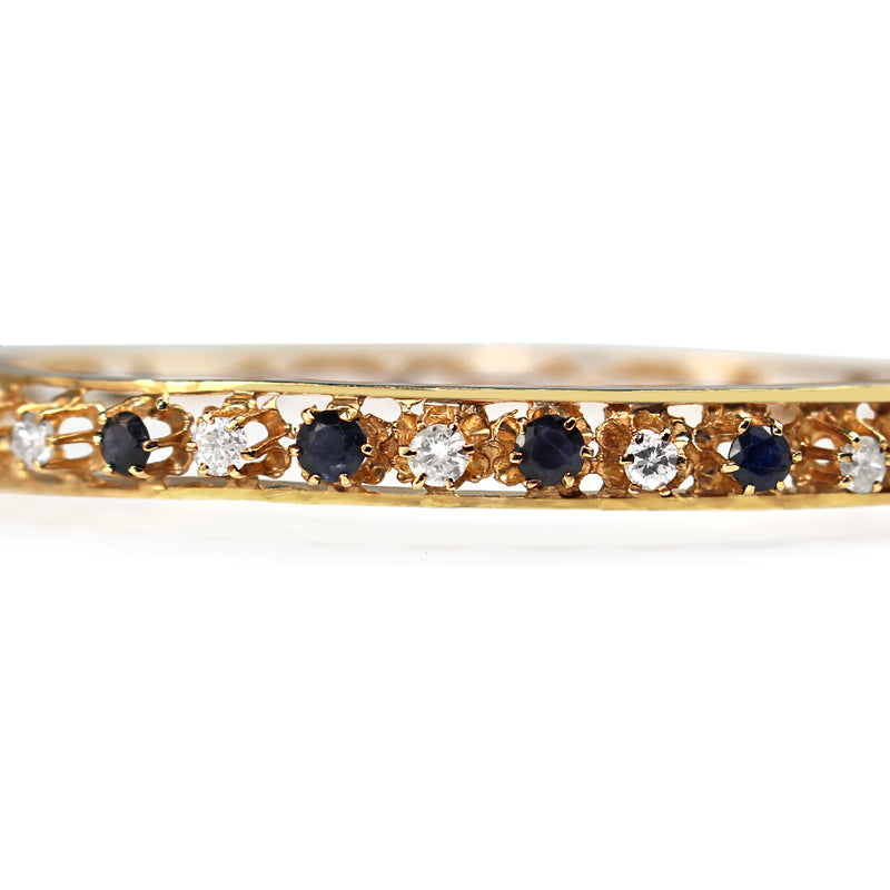 14ct Yellow Gold Sapphire and Diamond Bangle