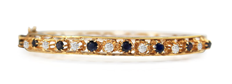 14ct Yellow Gold Sapphire and Diamond Bangle