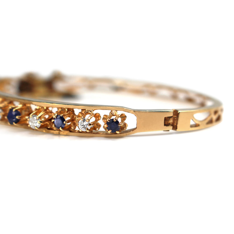 14ct Yellow Gold Sapphire and Diamond Bangle