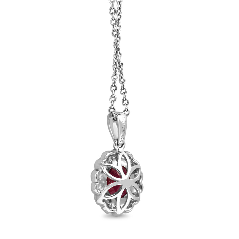 18ct White Gold Ruby and Diamond Daisy Style Necklace