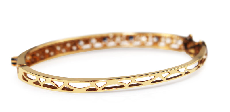 14ct Yellow Gold Sapphire and Diamond Bangle