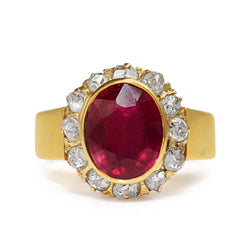 18ct Yellow Gold Treated Ruby and Rose Cut Diamond Ring