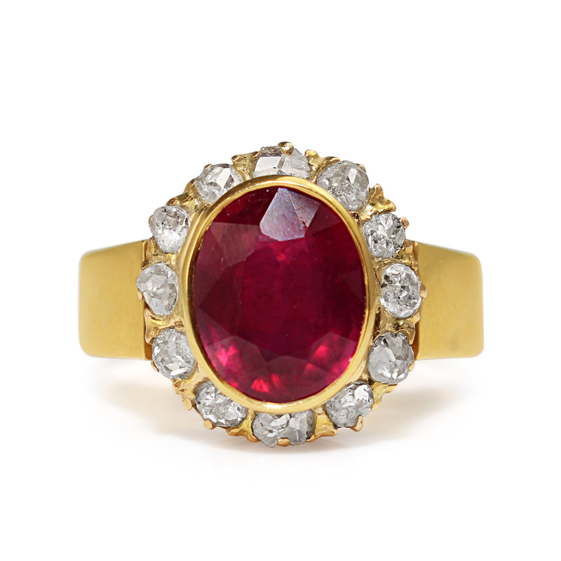 18ct Yellow Gold Treated Ruby and Rose Cut Diamond Ring